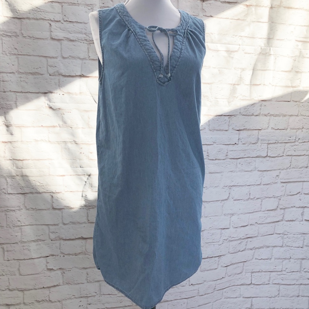 OLD NAVY Chambray Sleeveless Tie Collar Shift Tunic Tank Shirt Dress S - Picture 4 of 6